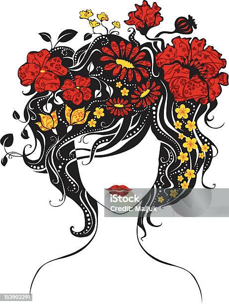 Abstract Beautiful Girl With Flowers In Hair Stock Illustration - Download Image Now - Women, Flower, Abstract