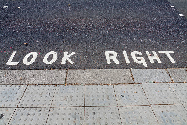 istock Look right notice on the road 153902335