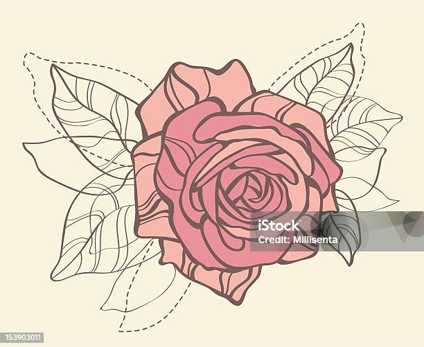 Retro Card With Vector Stylized Rose Stock Illustration - Download Image Now - Cut Out, Illustration, No People