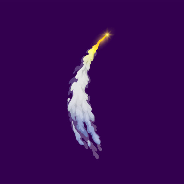 ilustrações, clipart, desenhos animados e ícones de lançamento de foguete dos desenhos animados, cometa ou trilha de fumaça de meteoro - taking off firework display rocket smoke