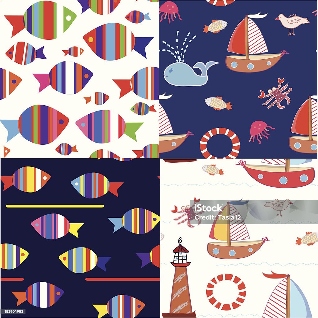 Sea Seamless Patterns Set Stock Illustration - Download Image Now - Sea ...