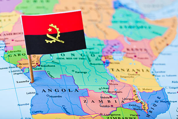 map and flag of angola - angola stok fotoğraflar ve resimler