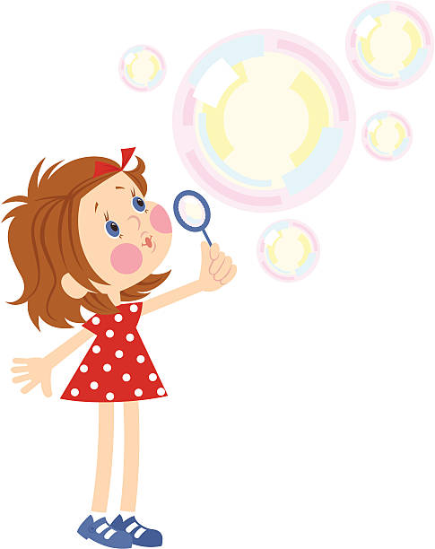 Little girl blowing bubbles vector art illustration