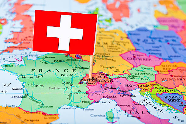 Map and Flag of Switzerland Map and Flag of Switzerland. Source: "World reference atlas" swtizerland stock pictures, royalty-free photos & images