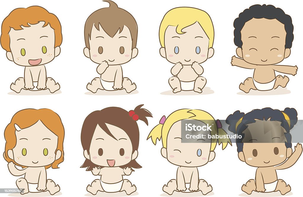 international babies Vector illustration mimic hand drawn drawing of babies with different racial features. Diaper stock vector