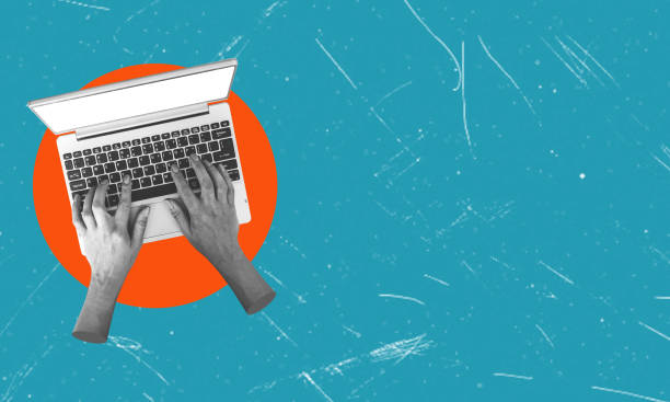 istock Contemporary art collage. Male hands typing on a laptop, working with financial analytics, growing virtual money. 1539059054