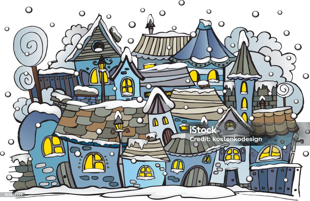 Comic winter fairytale town - Lizenzfrei Architektur Vektorgrafik