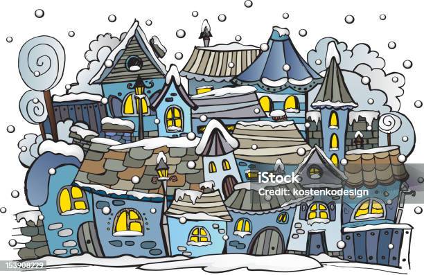 Comic Winter Fairytale Town Stock Vektor Art und mehr Bilder von Architektur - Architektur, Balkon, Baugewerbe