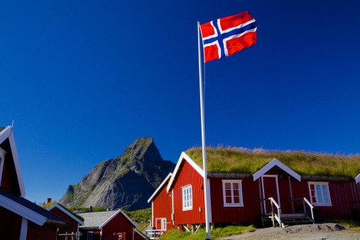 Norwegian Flag in mountains near Bergen Ulriken