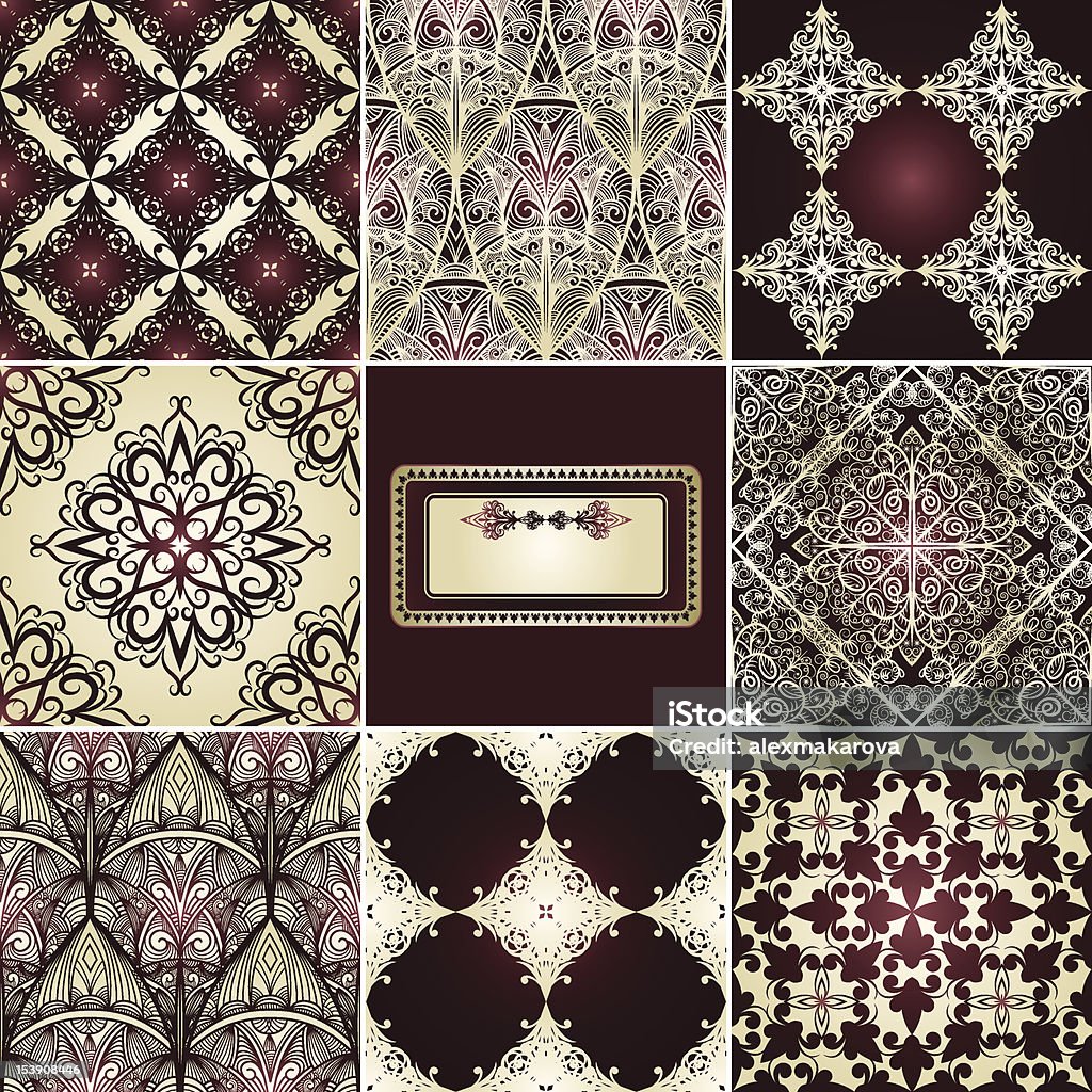 eight seamless vintage vector patterns and frame eight seamless vintage vector floral and snowflake retro  patterns and frame, no transparency, no mesh Backgrounds stock vector