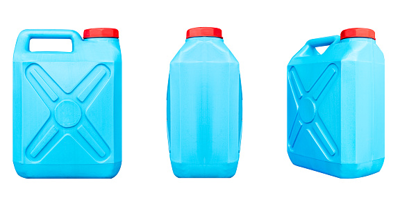 Collection set blue gallon water isolated on white background with clipping path