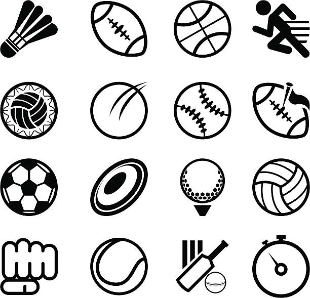Several sports related icons on a white background Simple Sport Icons Collection Set. Usefull For Sport Theme. tennis ball container stock illustrations