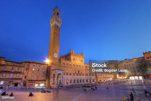 Palazzo Publico In Piazza Del Campo Siena Italy Stock Photo - Download Image Now - Bell Tower - Tower, Europe, Famous Place