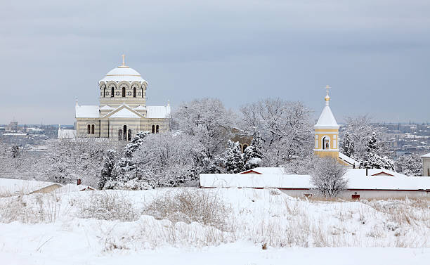 Cathedral in winter stock photo