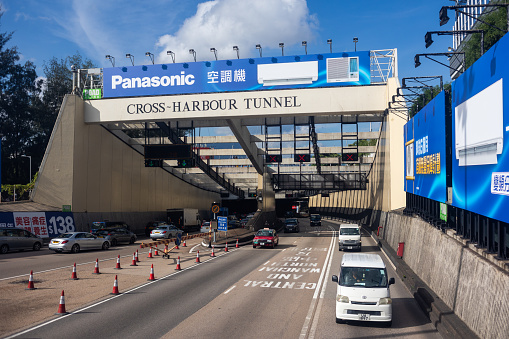 Hong Kong - July 6, 2023 : Cross-Harbour Tunnel in Causeway Bay, Hong Kong Island, Hong Kong. The Cross-Harbour Tunnel is the first tunnel in Hong Kong built underwater.