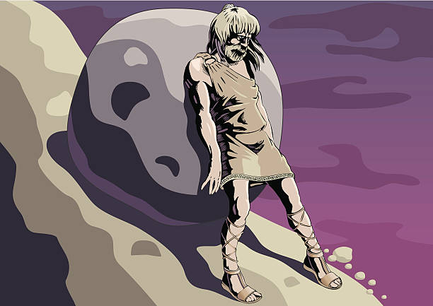 Sisyphus Illustration to mythology about Sisyphus. Zip contains AI, EPS, CDR11. sisyphus stock illustrations