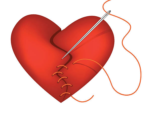ilustrações de stock, clip art, desenhos animados e ícones de vector coração partido ser mended - needle thread sewing red