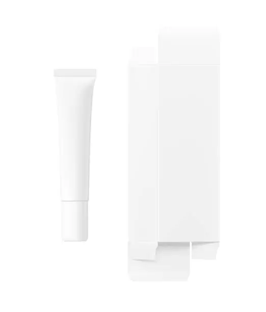 Vector illustration of Blank plastic tube with box mockup. Front view. Vector illustration isolated on white background.