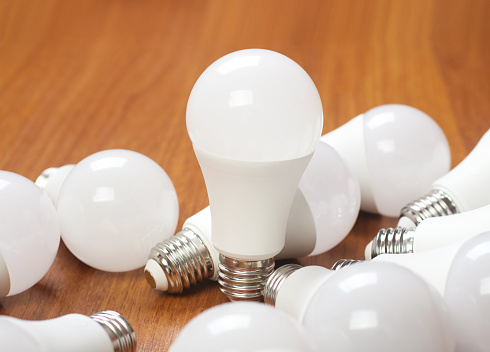 LED light bulbs close up