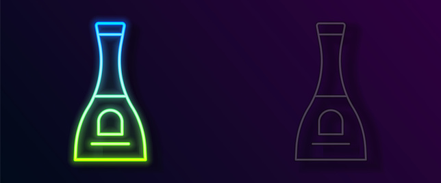 Glowing neon line Bottle of nail polish icon isolated on black background. Vector.