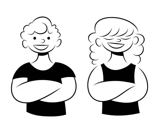 Vector illustration of Young adult man and woman with arms crossed