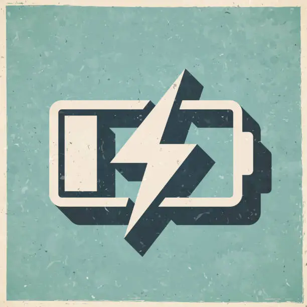 Vector illustration of Battery charging. Icon in retro vintage style - Old textured paper