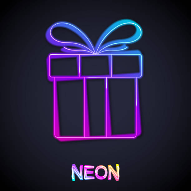 istock Glowing neon line Gift box icon isolated on black background. Merry Christmas and Happy New Year. Vector 1539275072