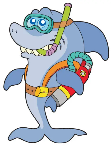 Vector illustration of Shark scuba diver