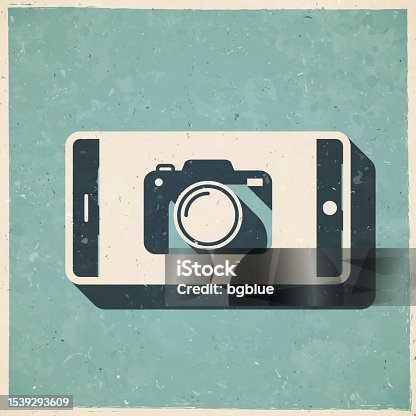 istock Smartphone with camera. Icon in retro vintage style - Old textured paper 1539293609