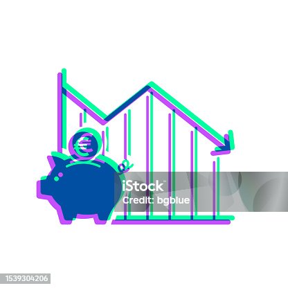 istock Chart of decreased euro savings. Icon with two color overlay on white background 1539304206