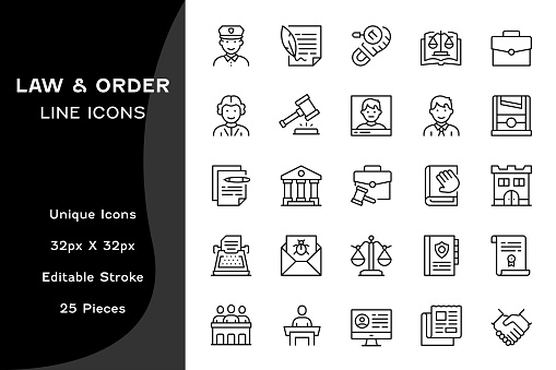 25 Editable Stroke Vector Line Icons Law And Order