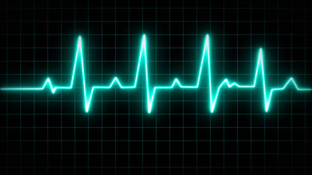 istock Blue glowing neon heart pulse. Heart beat. Electrocardiogram. One pulse line. ECG heartbeat monitor, cardiogram heart pulse line wave. Electrocardiogram medical background. 1539338986