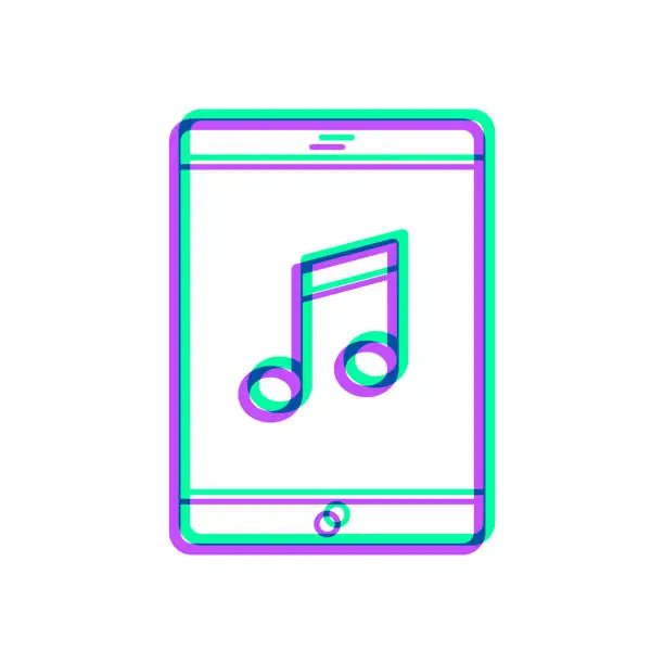 Vector illustration of Music on tablet PC. Icon with two color overlay on white background