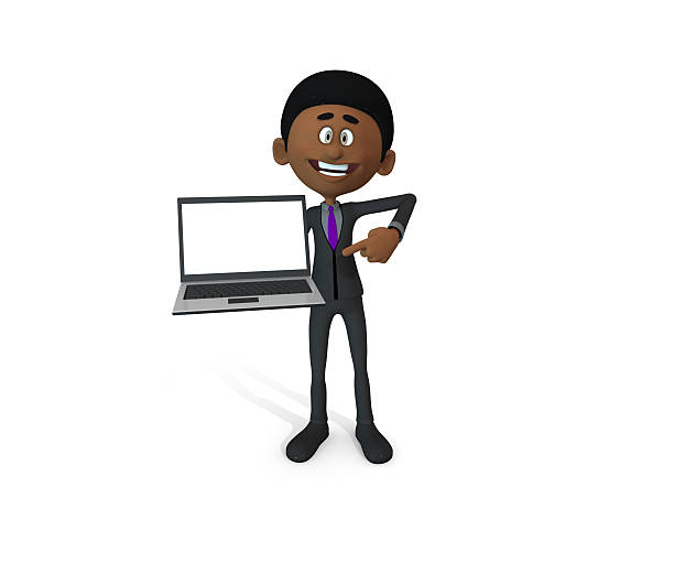 Isolated Stick Figure Working on Laptop