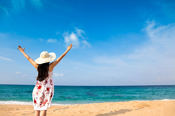 istock happy  woman on the beach 153935644