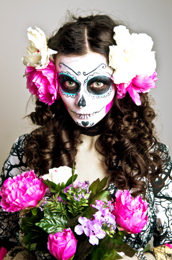 Halloween Living Dead Woman With Flowers Stock Photo - Download Image ...