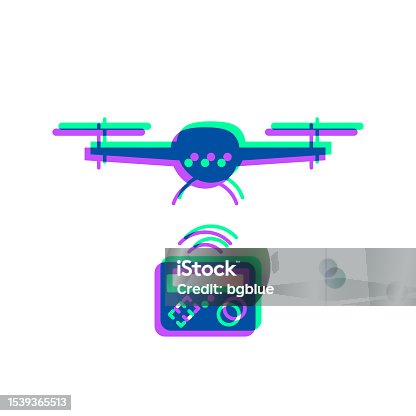 istock Flying drone with remote control. Icon with two color overlay on white background 1539365513