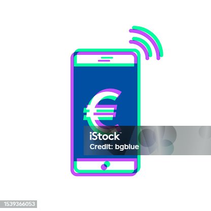 istock Mobile payment with Euro sign. Icon with two color overlay on white background 1539366053
