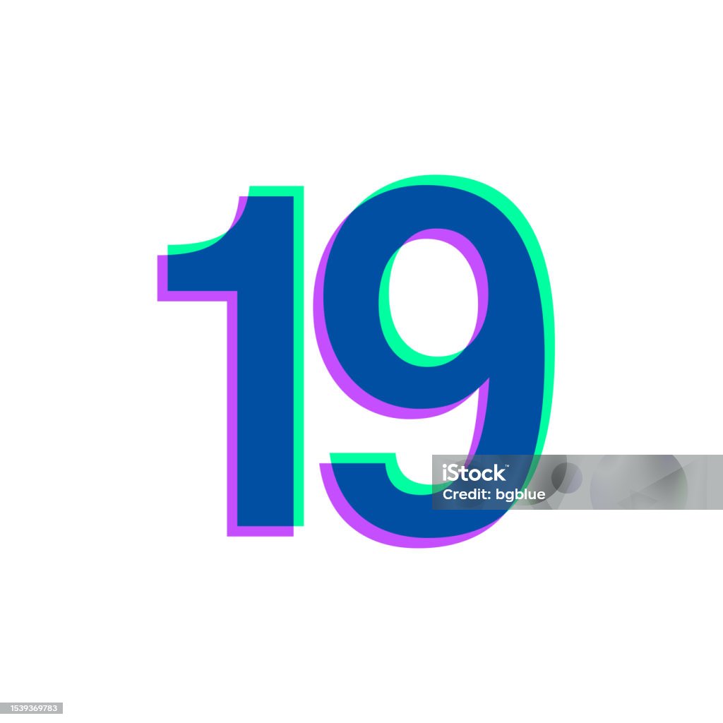 19 Number Nineteen Icon With Two Color Overlay On White Background 19 Number Nineteen Icon With Two Color Overlay On White Background