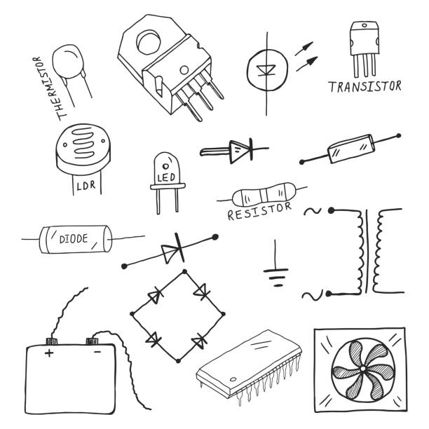 illustrations, cliparts, dessins animés et icônes de ensemble de détails de circuits microélectroniques. illustration vectorielle noir et blanc - thermistor