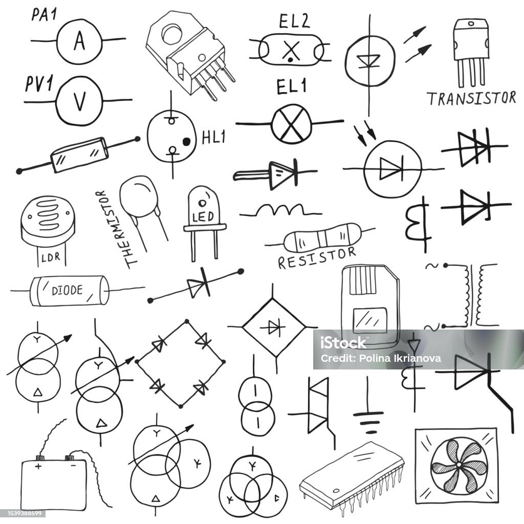 Microelectronics Graphic Set Of Details Of Microelectronics Circuits Vector Black And White ...