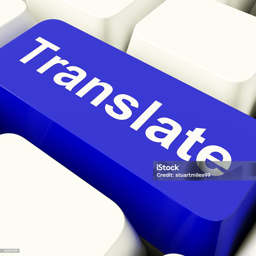 Translate Computer Schlüssel In Blau zeigen Online Übersetzer - Lizenzfrei Computertaste Stock-Foto