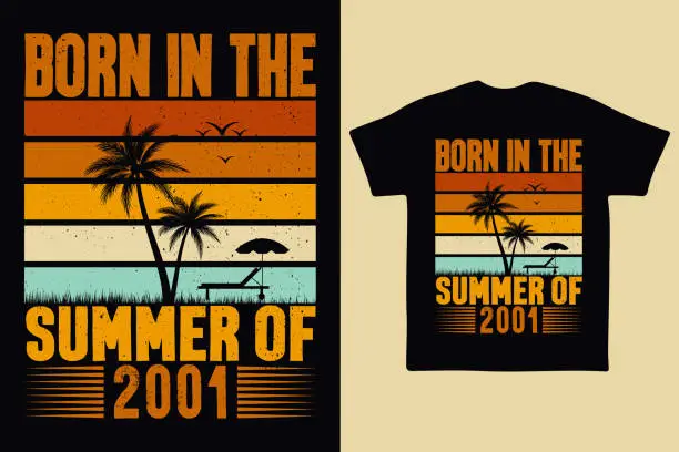 Vector illustration of Born in the summer of 2001, vintage retro t shirt design