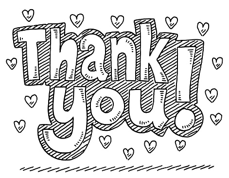 Hand-drawn vector drawing of a Thank You Text Phrase. Black-and-White sketch on a transparent background (.eps-file). Included files are EPS (v10) and Hi-Res JPG.