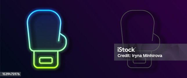 istock Glowing neon line Boxing glove icon isolated on black background. Vector 1539475976
