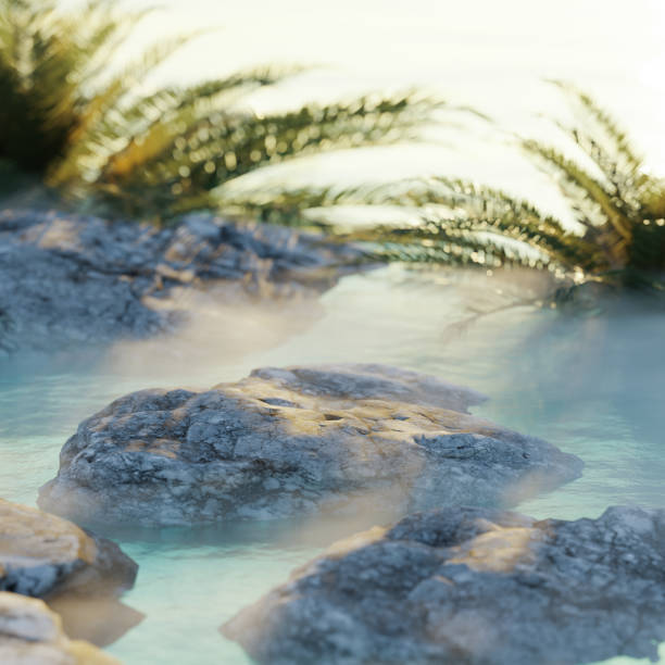 Tropical summer scene with a podium for product display. 3d rendering.