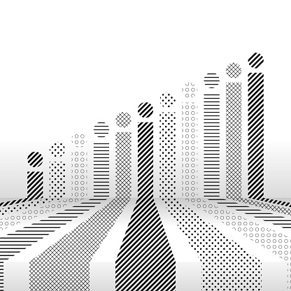 Chart of patterns, 3D bar graph showing progress, on wall