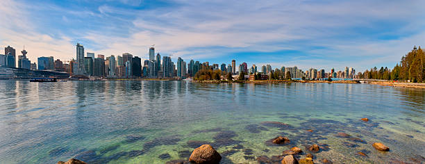 Panoramic View of Vancouver Skyline and Harbor stock photo