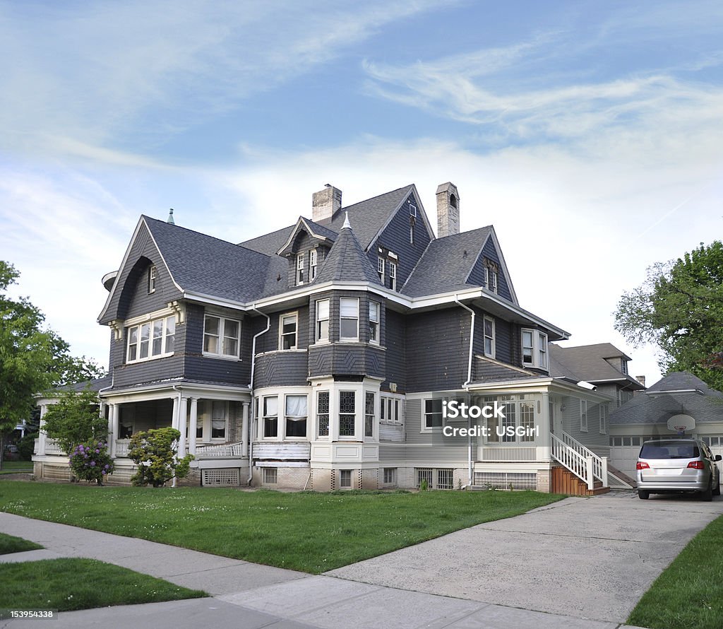 Victorian Style Home Front Yard Sidewalk House Stock Photo