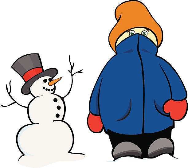 Garçon avec Bonhomme de neige - Illustration vectorielle
